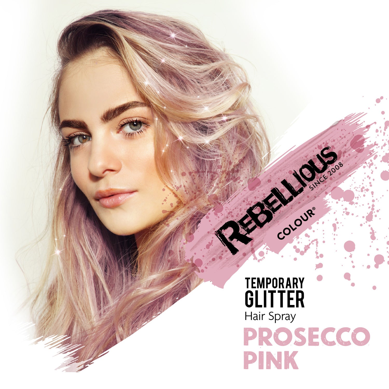 PaintGlow Rebellious Prosecco Pink spray paillettes cheveux 125 ml