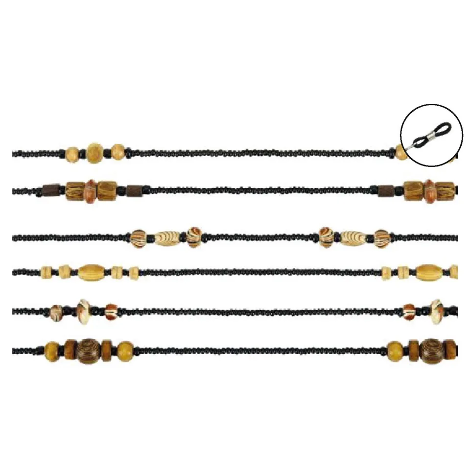 JHB Réf 232 chaînette lunettes perles bois fantaisie lot 6