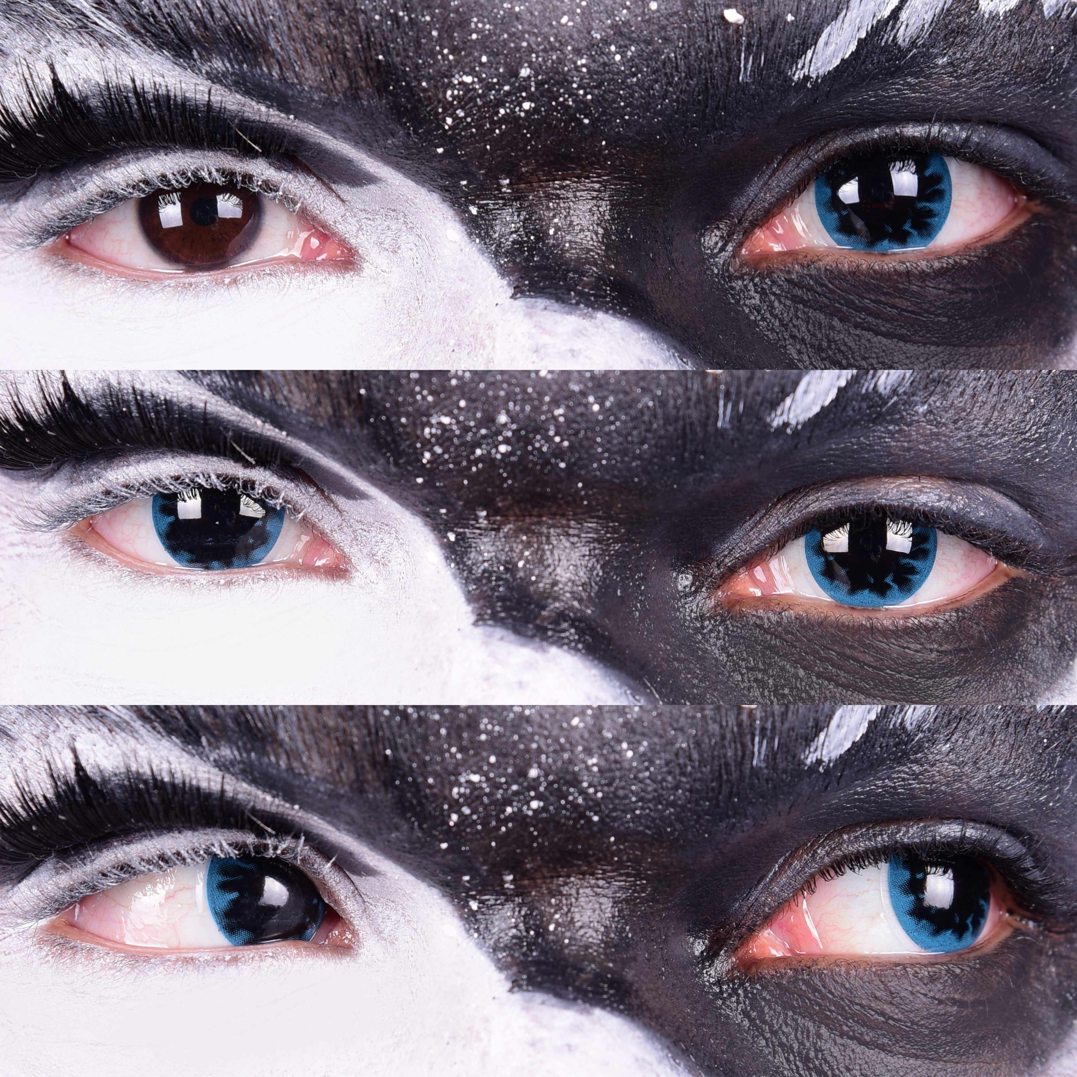 PRIMAL Loki lentilles de contact noires et bleues cosplay