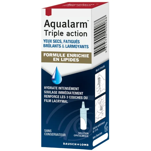 Bausch + Lomb Aqualarm Triple Action gouttes yeux secs intenses