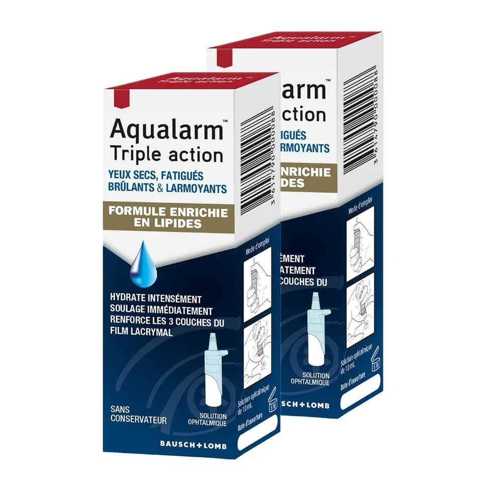 Aqualarm Triple Action gouttes yeux très secs 2x10 ml lipides