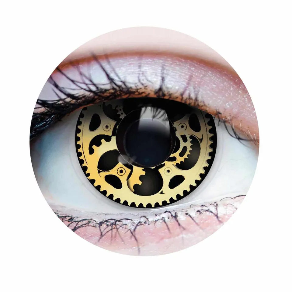 PRIMAL Steampunk lentilles contact dorées motif engrenages