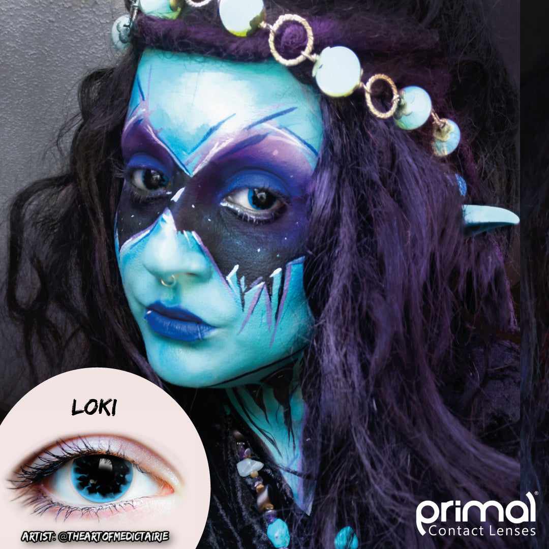 PRIMAL Loki lentilles de contact noires et bleues cosplay