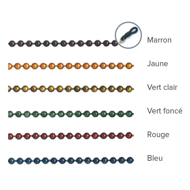 JHB Réf 227 chaînette lunettes métal boule fine lot 6 couleurs