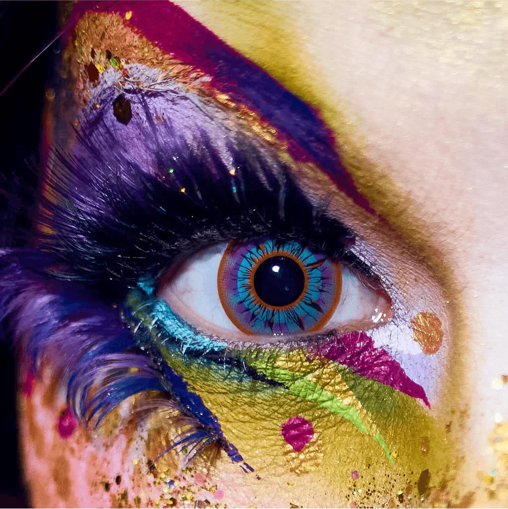 Primal Aztec lentilles cosplay jaune bleu violet