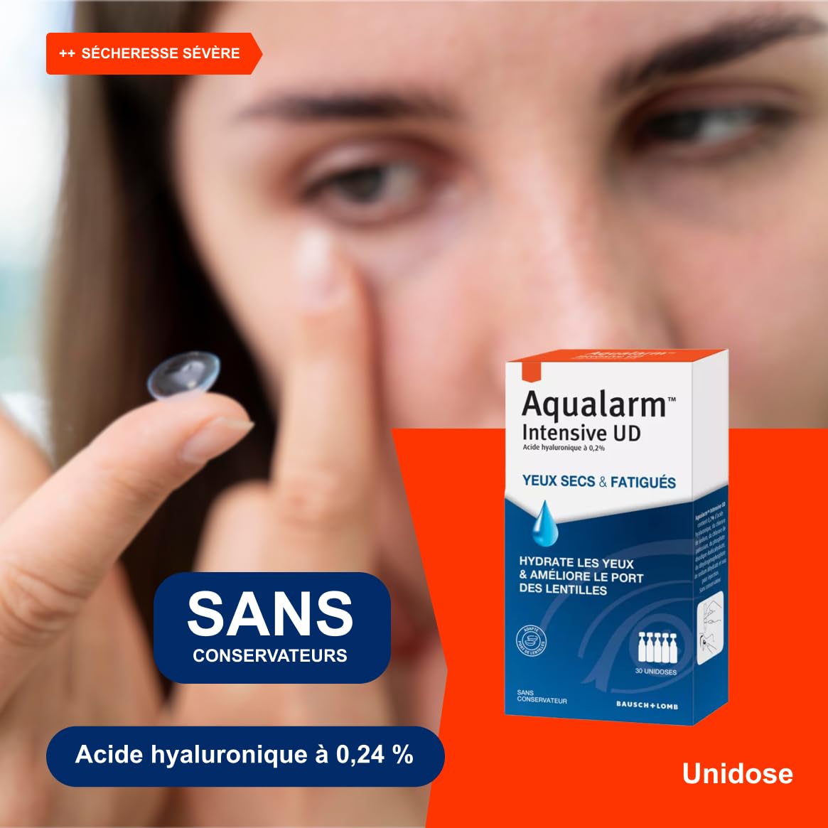 Aqualarm Intensive UD gouttes yeux secs lot 2x30 acide hyaluronique